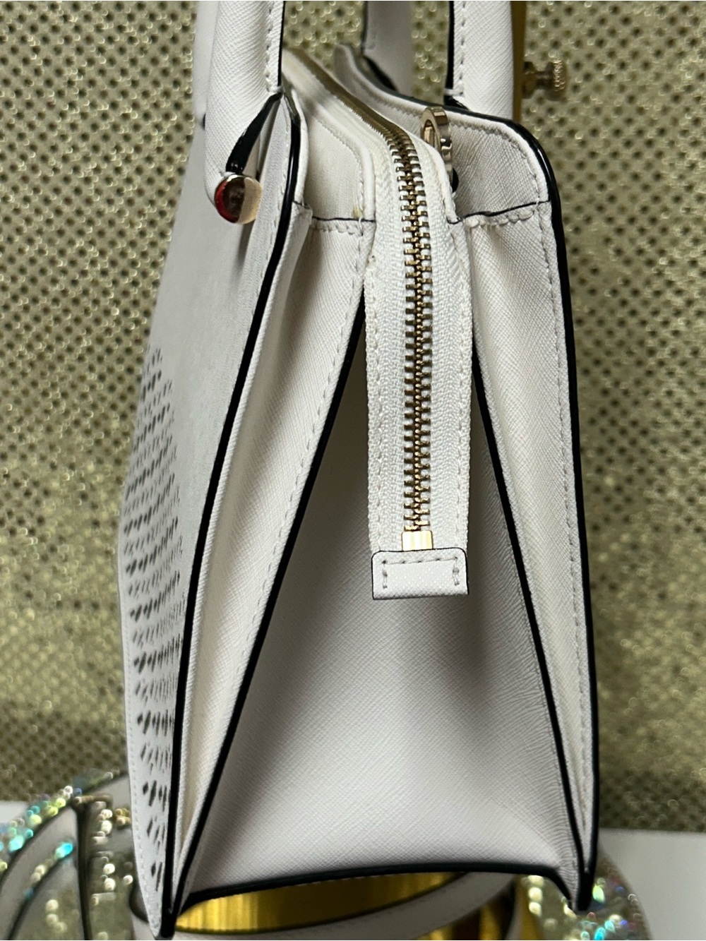 kate spade White Laser-Cut Floral Top-Handle Satchel Approx. 11.5 x 8 x 5 - Picture 4 of 17